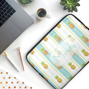 Glam Glitzer Tropische Ananas & Streifen und Punkt Laptopschutzhülle