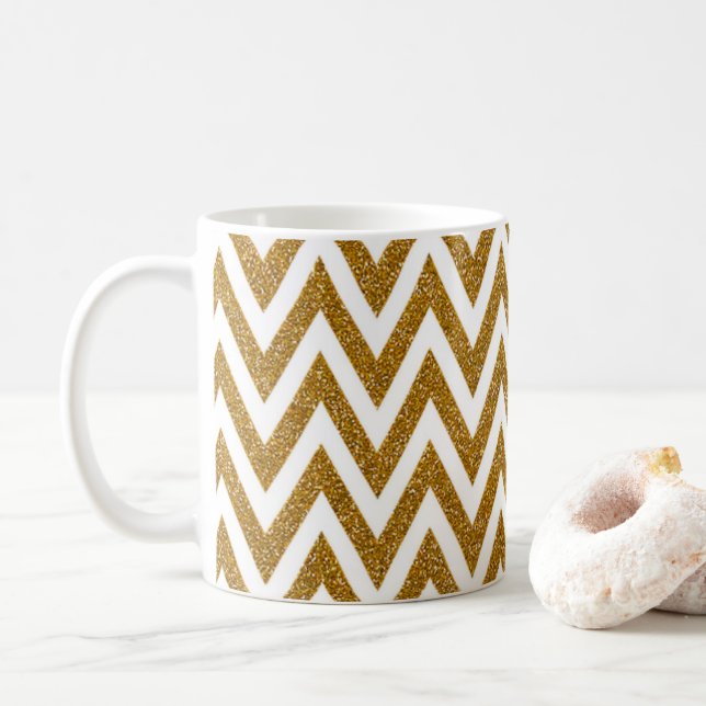 Glam-Glitzer und weiße Zickzack Streifen Kaffeetasse (Mit Donut)