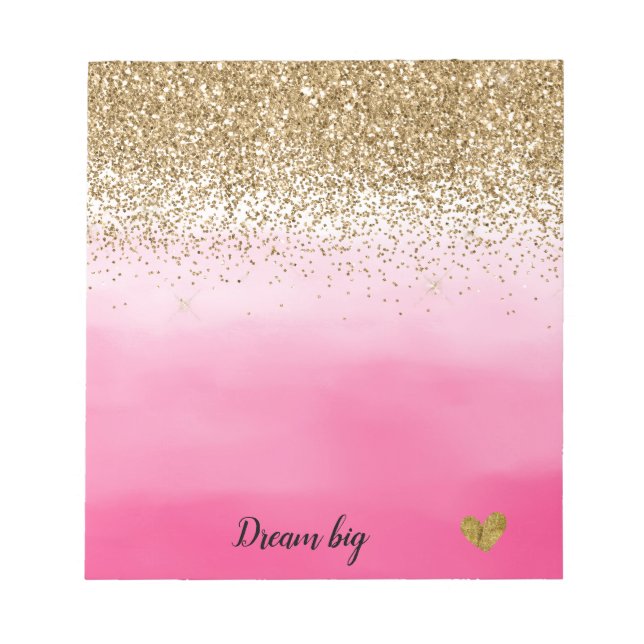Glam Glitzy Sparkle Glitzer Pink Wasserfarbe Notizblock (Vorderseite)