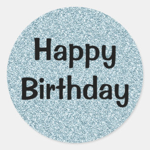 Glam Glücklicher Geburtstag Blau Silber Glitter Fu Runder Aufkleber
