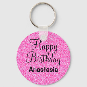 Glam Glücklicher Geburtstag Hot Pink Glitter Funke Schlüsselanhänger