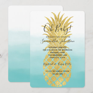 Glam Gold Ananas Aqua Einladung