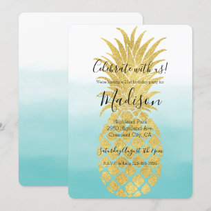 Glam Gold Ananas Aqua Einladung