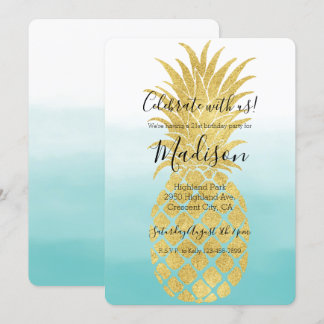 Glam Gold Ananas Aqua Einladung