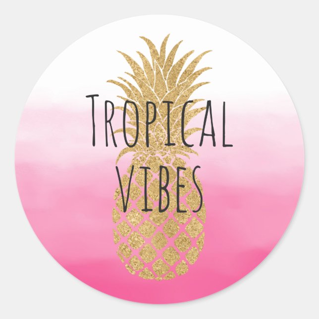 Glam Gold Ananas Pink Wasserfarbe Ombre Runder Aufkleber (Vorderseite)