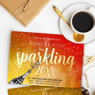 Glam Gold and Red New Year Calligrafy Einladung