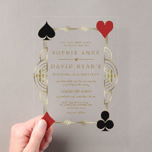 Glam Gold Art Deco Casino Vegas Poker Hochzeit Acryleinladungen