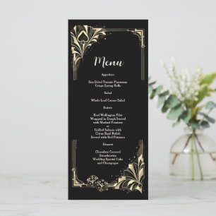 Glam Gold Black Art Deco Casino-Hochzeit Menükarte