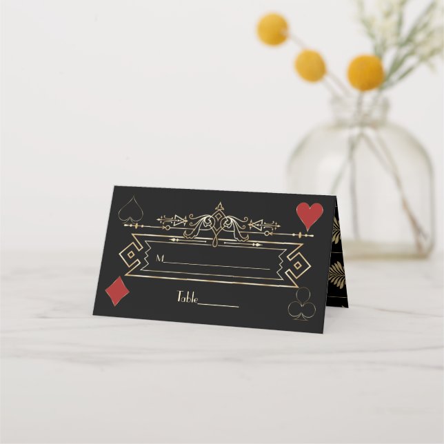 Glam Gold Black Gatsby Style Roaring 20er Hochzeit Platzkarte (Vorderseite)