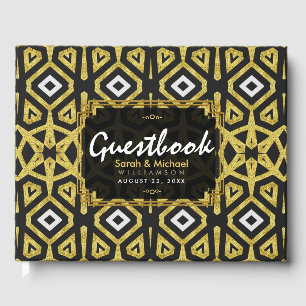 Glam Gold Black Geometry Muster Hochzeit Gästebuch