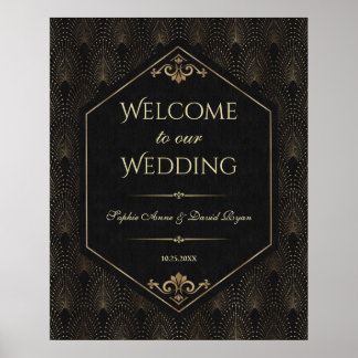 Glam Gold Black Great Gatsby Hochzeits-Willkommens Poster