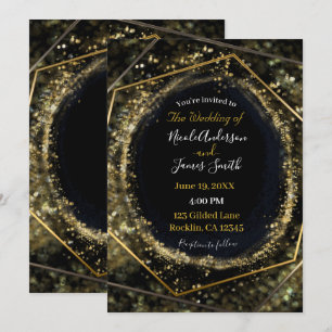 Glam Gold & Black Moderne Abstrakte Glam Hochzeit Einladung