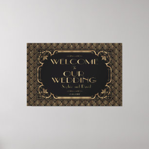 Glam Gold Black Wedding Willkommenszeichen Leinwanddruck