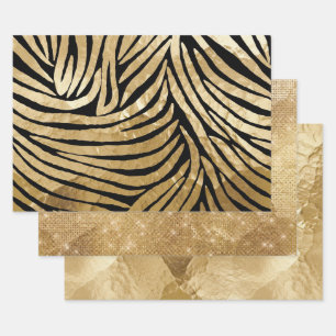 Glam Gold Black Zebra Animal Glitzy Sparkle Geschenkpapier Set