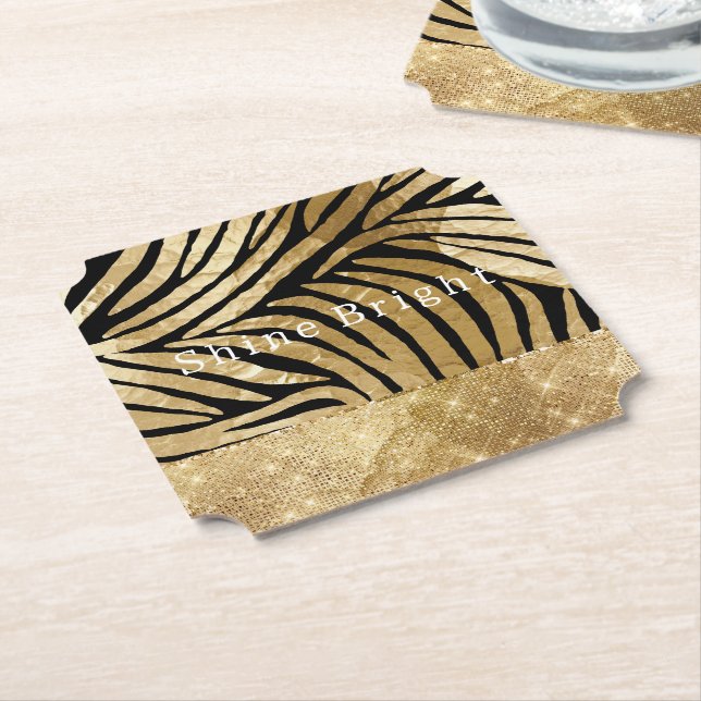 Glam Gold Black Zebra Animal Glitzy Sparkle Untersetzer (angewinkelt)