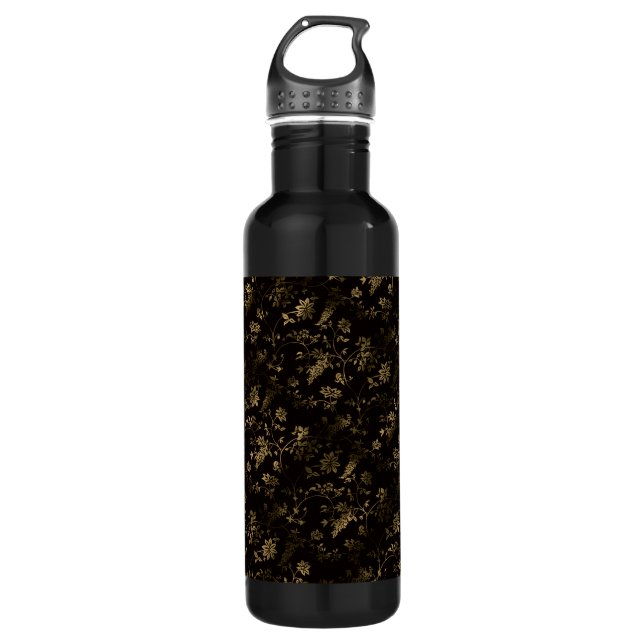 Glam Gold Blätter Muster braun Edelstahlflasche (Vorderseite)