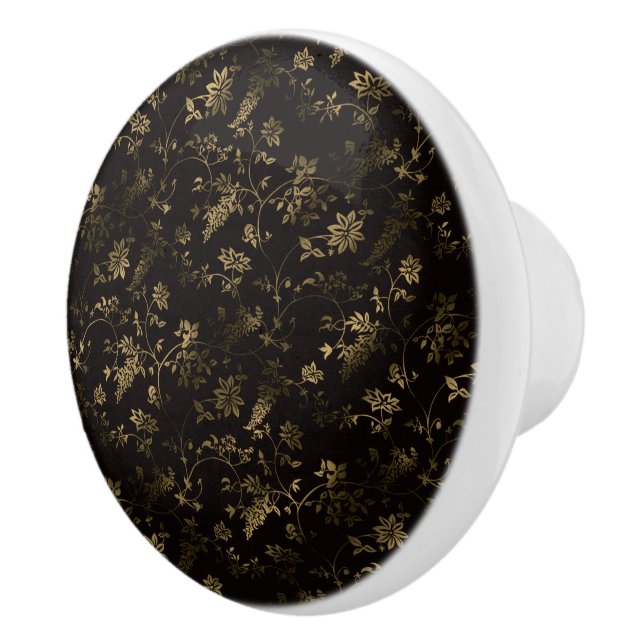 Glam Gold Blätter Muster braun Keramikknauf (Rechts)