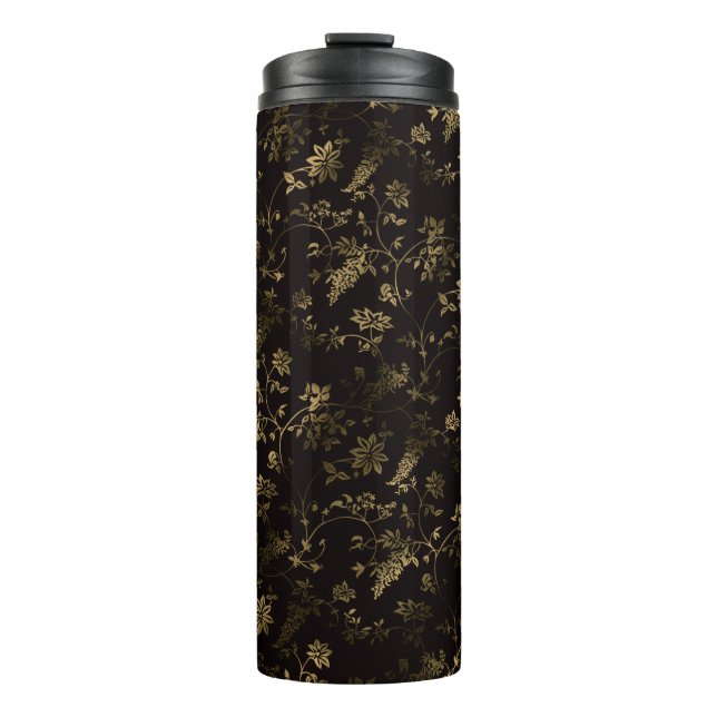Glam Gold Blätter Muster braun Thermosbecher (Vorderseite)