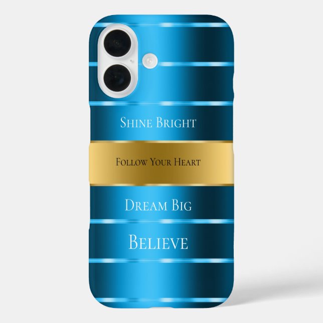 Glam Gold Blue Ribbon iPhone 16 Hülle (Rückseite)