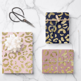 Glam Gold Blush Pink Blue Leopard Print Set 3 Geschenkpapier Set