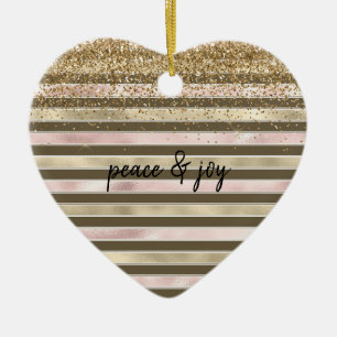 Glam Gold Blush Pink Braun Streifen Glitzer Sparko Keramik Ornament