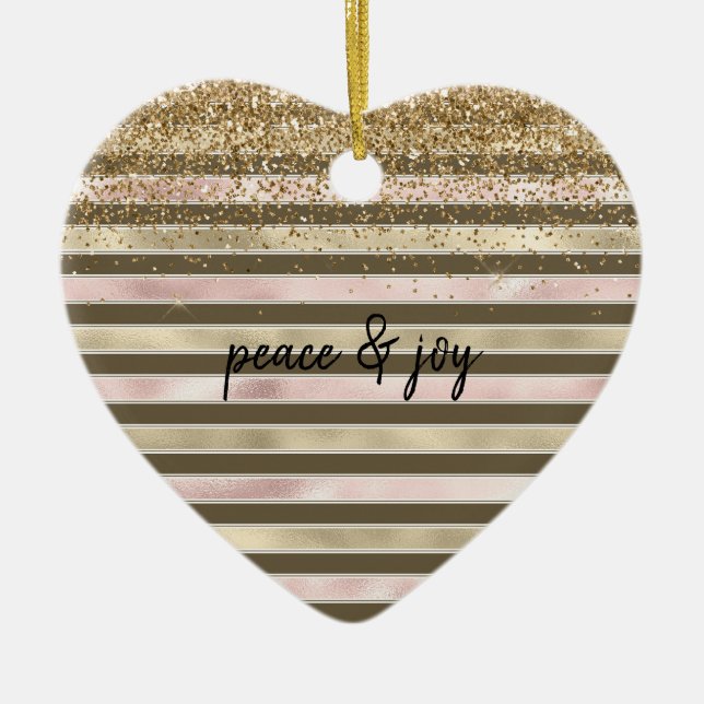 Glam Gold Blush Pink Braun Streifen Glitzer Sparko Keramik Ornament (Vorne)