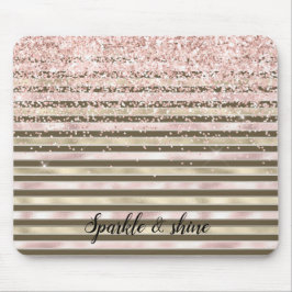 Glam Gold Blush Pink Brown Streifen Girl Glitzer Mousepad