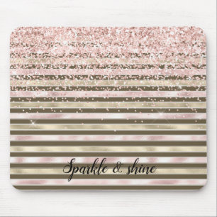 Glam Gold Blush Pink Brown Streifen Girl Glitzer Mousepad