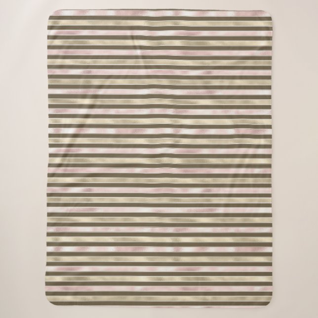 Glam Gold Blush Pink Brown Streifen Sherpadecke (Vorderseite)