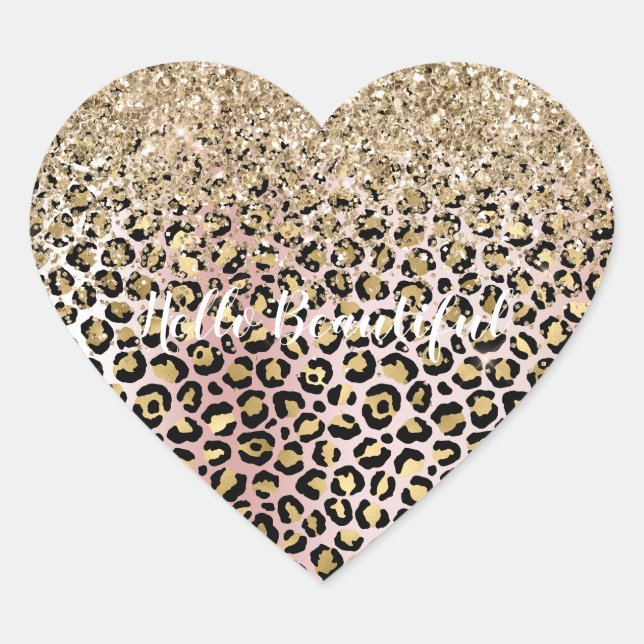 Glam Gold Blush Pink Leopard Print Glitzer Herz-Aufkleber (Vorderseite)