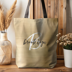 Glam Gold Brushed Metal Schwarz-weiß Monogram Tasche