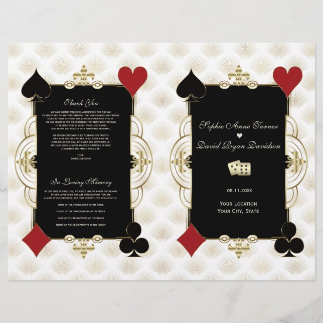 Glam Gold Casino Vegas Wedding Program Flyer (Vorne)