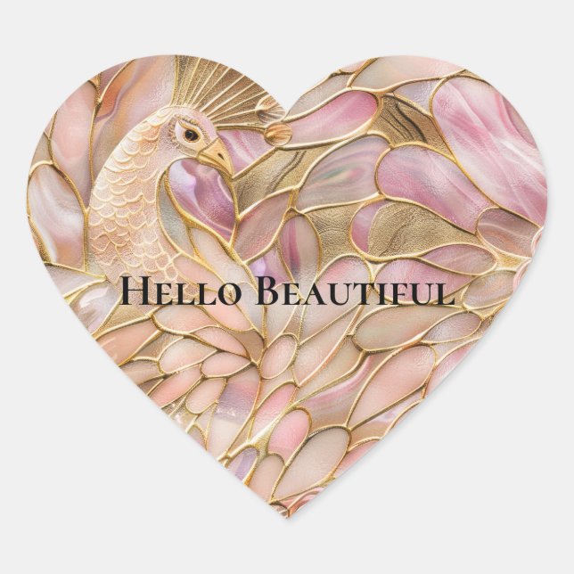 Glam Gold Chic Pink Peacock Herz-Aufkleber (Vorderseite)