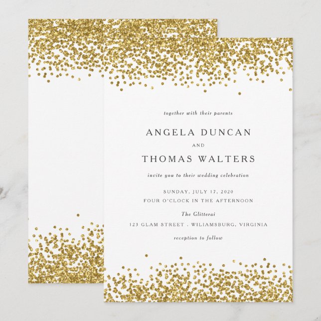Glam Gold Confetti Dots Einladung Hochzeit (Vorne/Hinten)