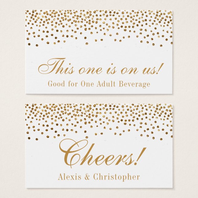 Glam Gold Confetti Dots Mariage Boire Billets (Devant & derrière)