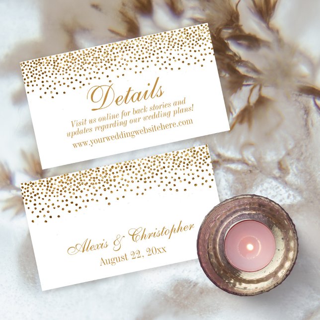 Glam Gold Confetti Dots Wedding Details Cards Begleitkarte (Von Creator hochgeladen)