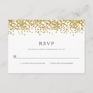Glam Gold Confetti Dots Wedding RSVP Karte