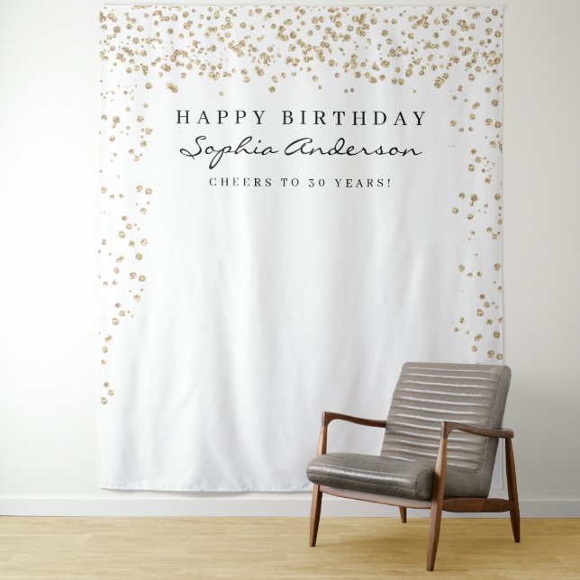 Glam Gold Confetti Geburtstag Hintergrund jedes Al Wandteppich (Beispiel)