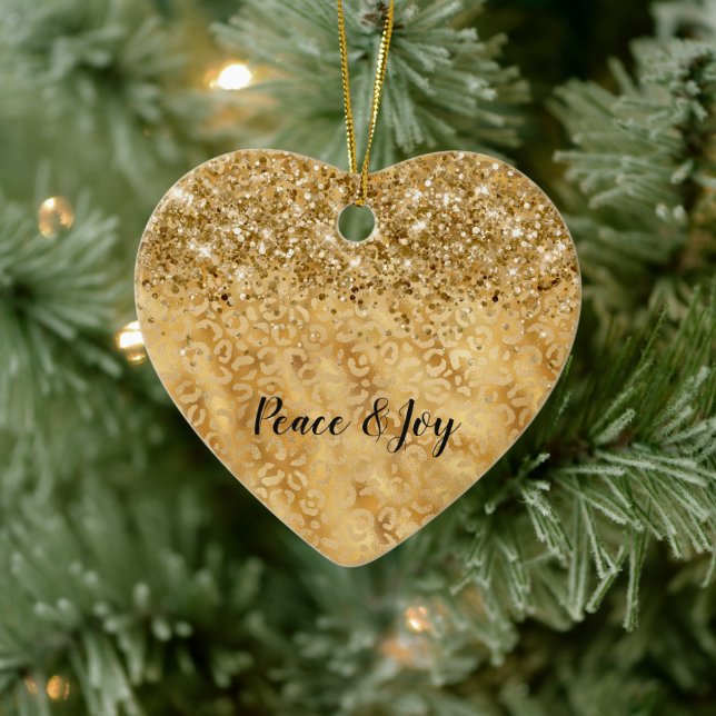 Glam Gold Confetti Glitzer Leopard Print Keramik Ornament (Baum)