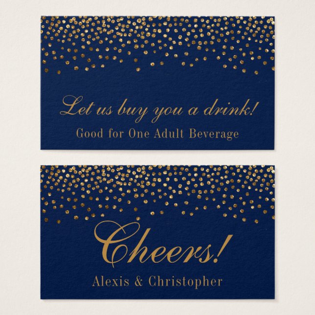 Glam Gold Confetti Punkte auf Navy Drink Tickets (Vorne & Hinten)