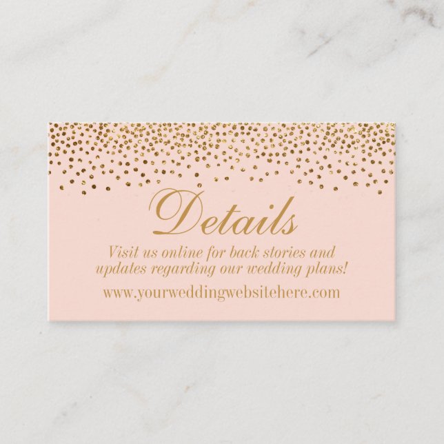 Glam Gold Confetti sur Blush Mariage Détails Carte (Devant)