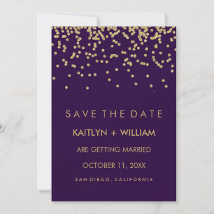 Glam Gold Confetti und Deep Lila Save the Date