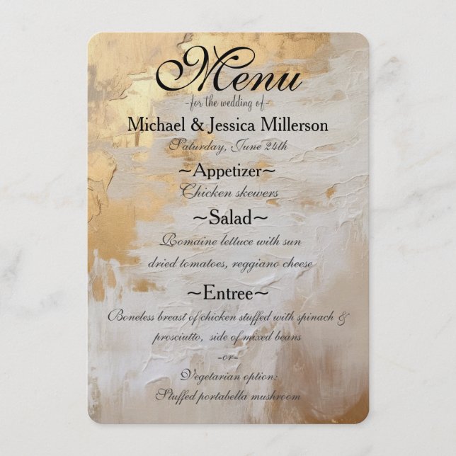 Glam Gold Cream White Wedding Menü Menükarte (Vorderseite)