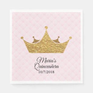 Glam Gold Crown Quinceñera Napkins Serviette