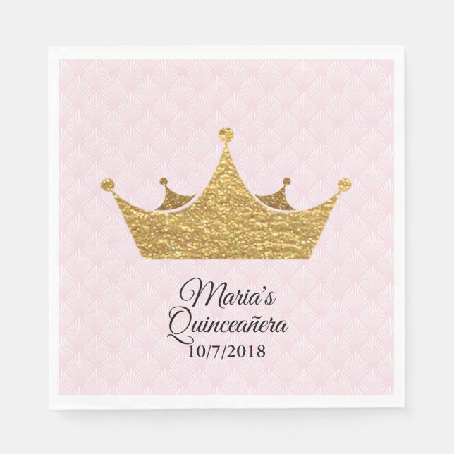 Glam Gold Crown Quinceñera Napkins Serviette (Vorderseite)