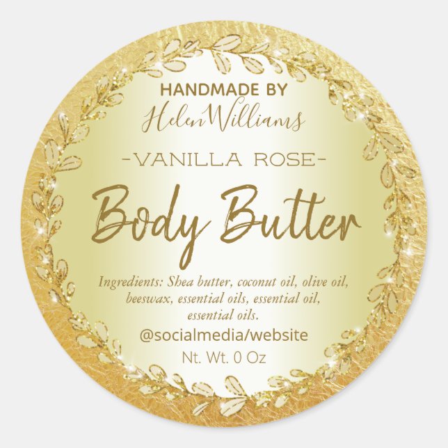Glam Gold Crumpled Foil Body Butter Labels Runder Aufkleber (Vorderseite)