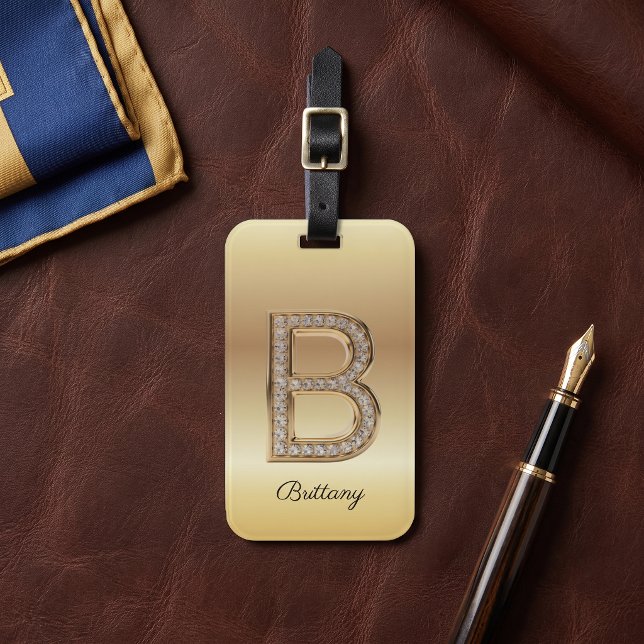 Glam Gold Diamant Monogramm Anfangsbuchstabe B Gepäckanhänger (Von Creator hochgeladen)
