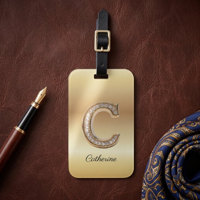 Glam Gold Diamant Monogramm Anfangsbuchstabe C Gepäckanhänger (Von Creator hochgeladen)