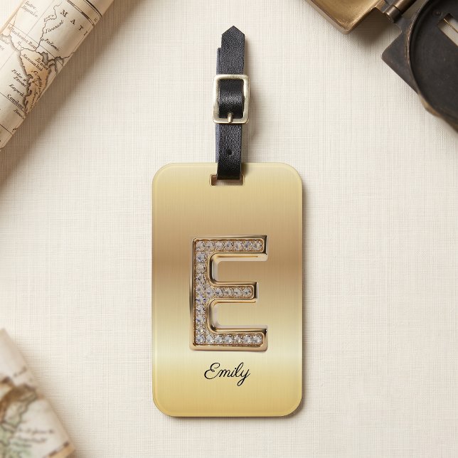 Glam Gold Diamant Monogramm Anfangsbuchstabe E Gepäckanhänger (Von Creator hochgeladen)