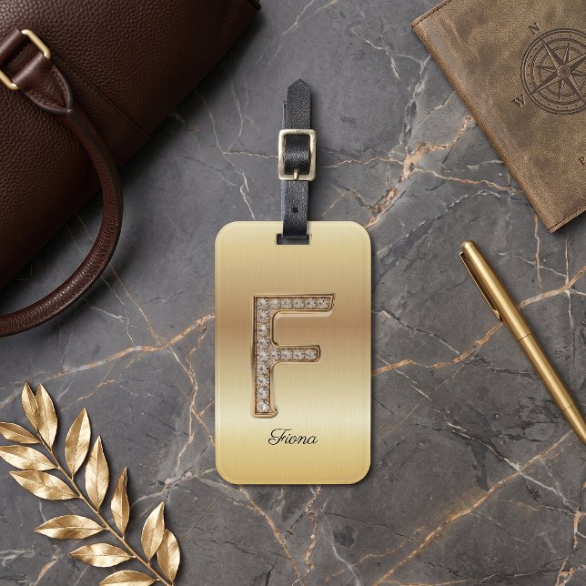 Glam Gold Diamant Monogramm Anfangsbuchstabe F Gepäckanhänger (Von Creator hochgeladen)